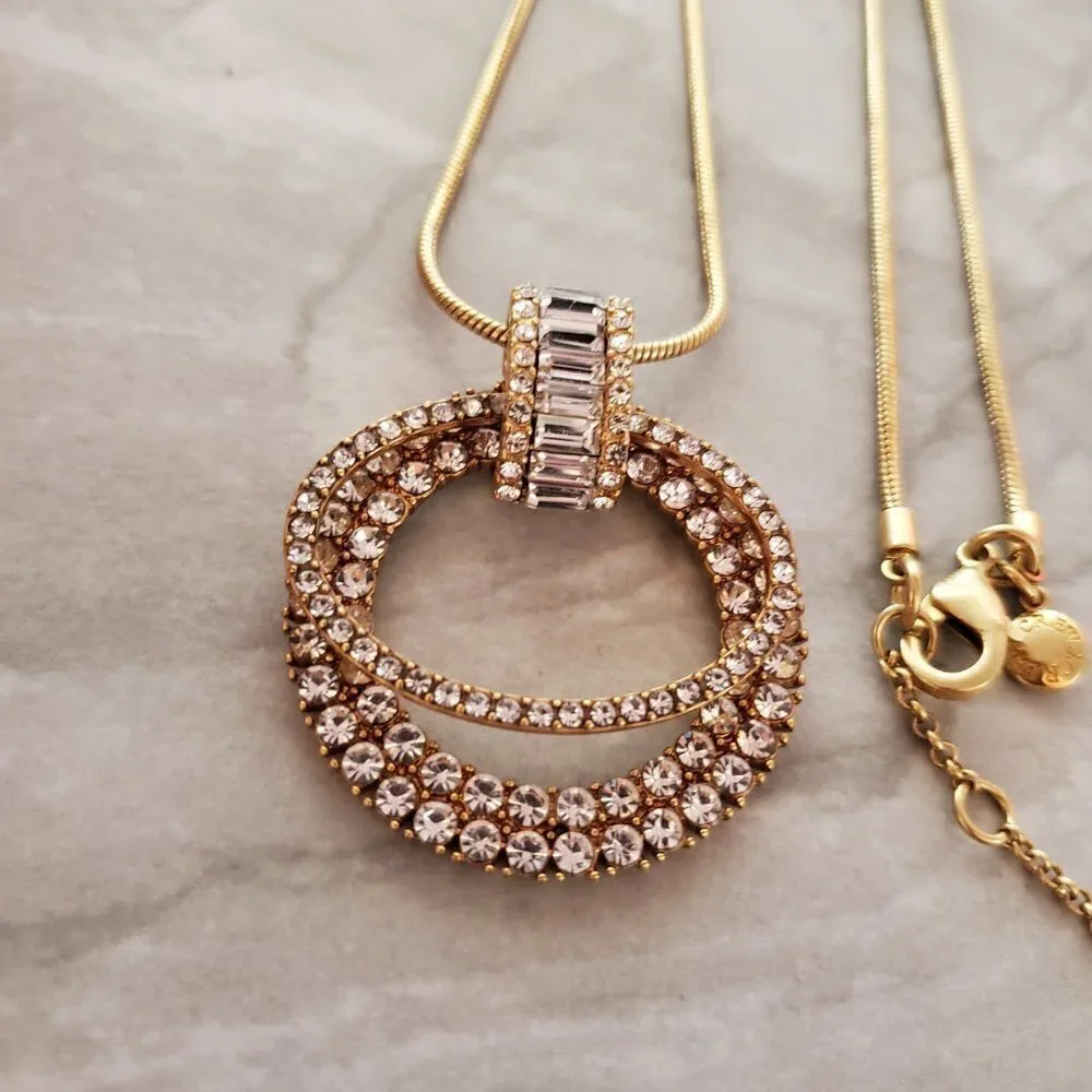 ✨ J.Crew snake Chain Rhinesontes Crystals Hoops Pendant Statement Necklace ✨